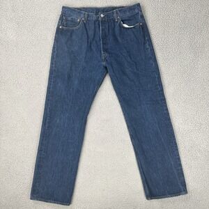 Levi's 501 Button Fly Jeans Men 38x34 Blue Straight Dark Wash Cowboy Preppy‎